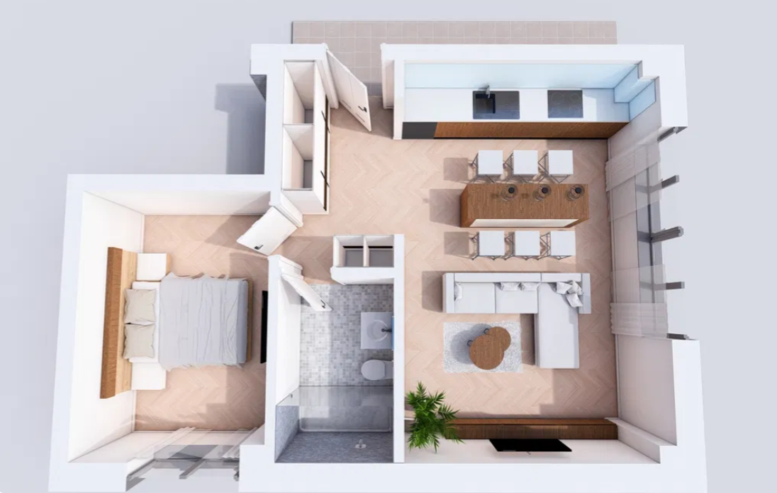 Apartament 45 mp | 1350 €/mp cu parcare inclusă | Predare 12 luni