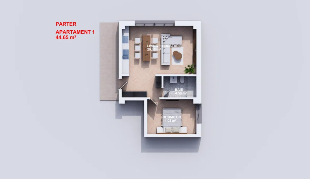 Apartament 45 mp | 1350 €/mp cu parcare inclusă | Predare 12 luni